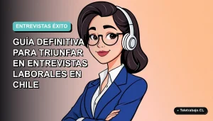 Ilustración plana vectorial de una profesional chilena sonriente, con blazer azul, mirando con confianza. Fondo degradado suave azul verdoso. Concepto de preparación para entrevistas laborales difíciles.