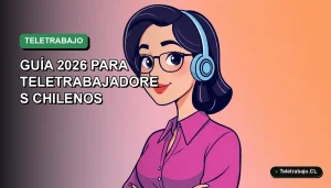 Ilustración plana corporativa de una mujer chilena teletrabajadora sonriendo, con fondo degradado verde. Guía de Excel para listas desplegables.
