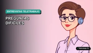 Ilustración vectorial plana de estilo Corporate Memphis de una mujer profesional chilena en teletrabajo, sonriendo con confianza, sobre fondo degradado de color teal y azul.