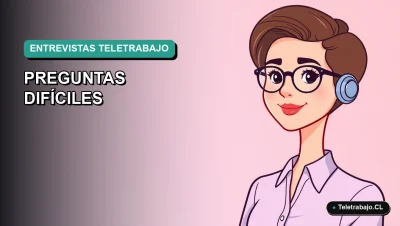 Ilustración vectorial plana de estilo Corporate Memphis de una mujer profesional chilena en teletrabajo, sonriendo con confianza, sobre fondo degradado de color teal y azul.