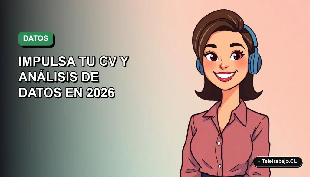 Ilustración vectorial plana de una mujer profesional de teletrabajo sonriendo, con fondo degradado verde y azul. Representa el dominio de Excel y análisis de datos.