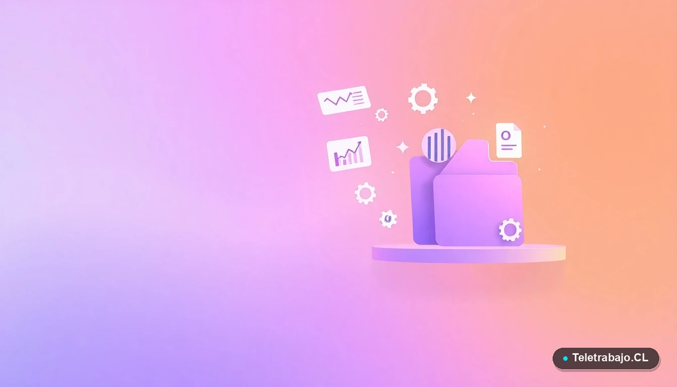 Interfaz de usuario abstracta con gráficos flotantes, engranajes y iconos de Excel en colores lavanda y durazno, ilustración vectorial plana para artículo sobre formatos personalizados.