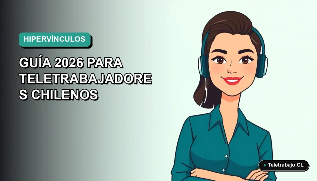 Guía visual para dominar los hipervínculos en Excel, dirigida a teletrabajadores chilenos. Ilustración plana de mujer profesional.