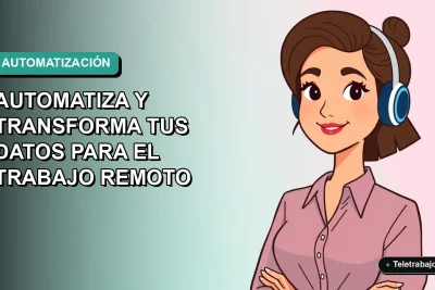 Ilustración plana corporativa de una mujer profesional trabajando remotamente con datos en Excel, fondo degradado suave.