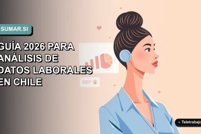 Ilustración plana corporativa de una trabajadora de tecnología con blusa azul y pelo recogido, junto a gráficos flotantes, sobre fondo degradado azul verdoso. Representa el análisis de datos laborales con SUMAR.SI en Excel.