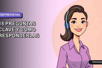 Ilustración plana vectorial de una mujer profesional chilena sonriendo, con fondo degradado lavanda, para artículo sobre preguntas clave en entrevistas de trabajo.