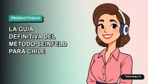 Ilustración plana vectorial de mujer profesional chilena sonriendo, fondo degradado azul verdoso, concepto de productividad laboral.