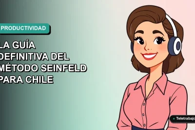 Ilustración plana vectorial de mujer profesional chilena sonriendo, fondo degradado azul verdoso, concepto de productividad laboral.