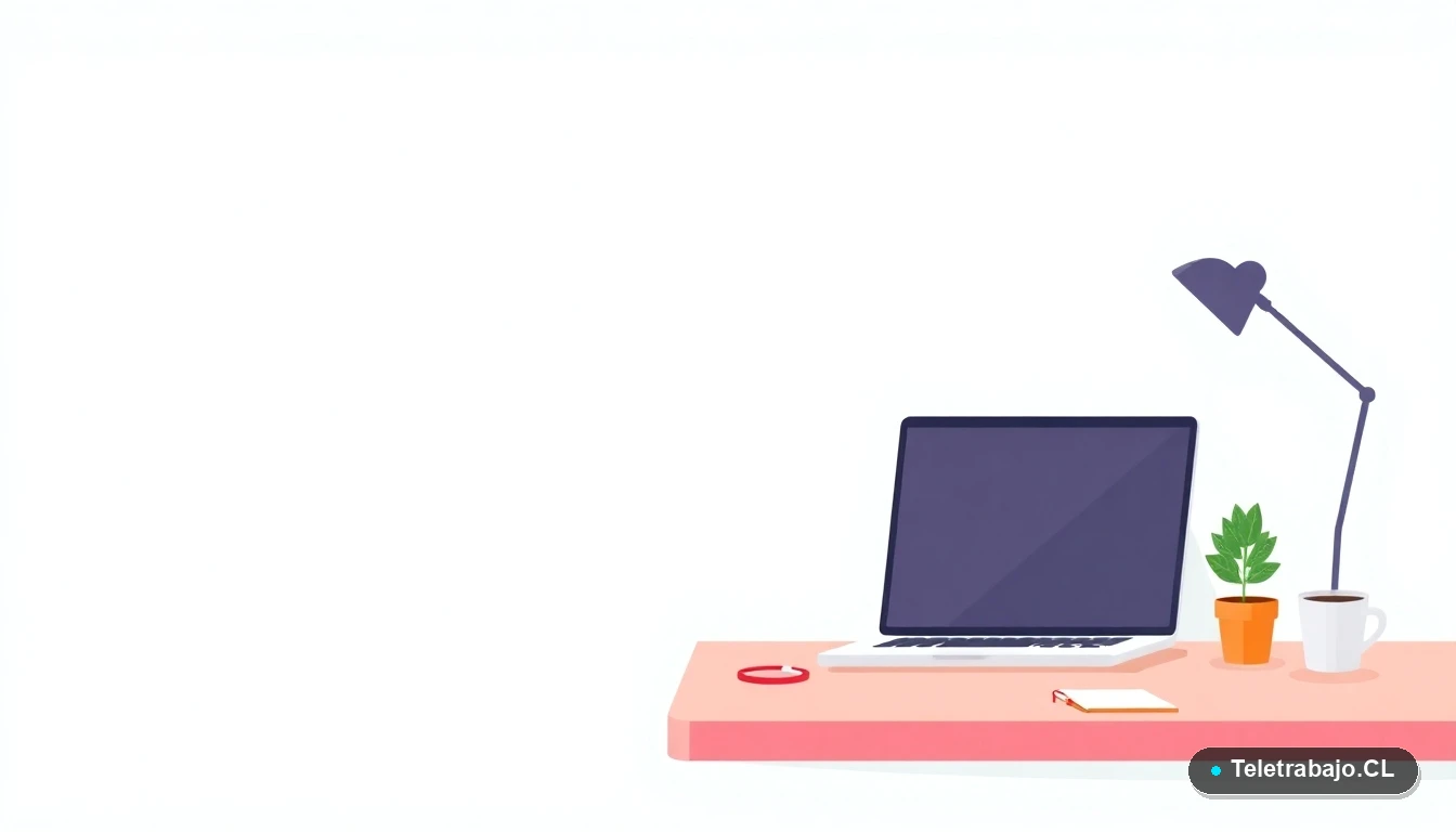 Escritorio moderno minimalista con laptop, cuaderno, taza de café y una planta, sobre un fondo degradado verde menta. Espacio de trabajo limpio y organizado.