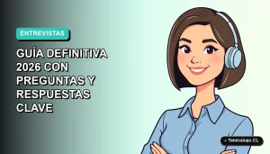 Ilustración plana vectorial de una mujer profesional chilena con blusa azul y corte bob, sonriendo confiada, sobre fondo degradado suave teal. Guía para entrevistas de trabajo.