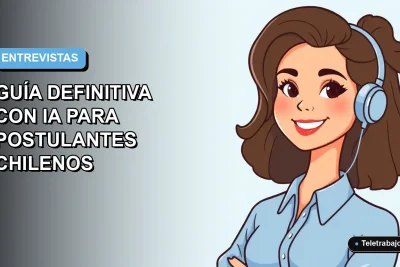 Ilustración plana de mujer chilena profesional sonriente, con blusa azul, en fondo degradado azul pastel, concepto de preparación para entrevista laboral con inteligencia artificial.