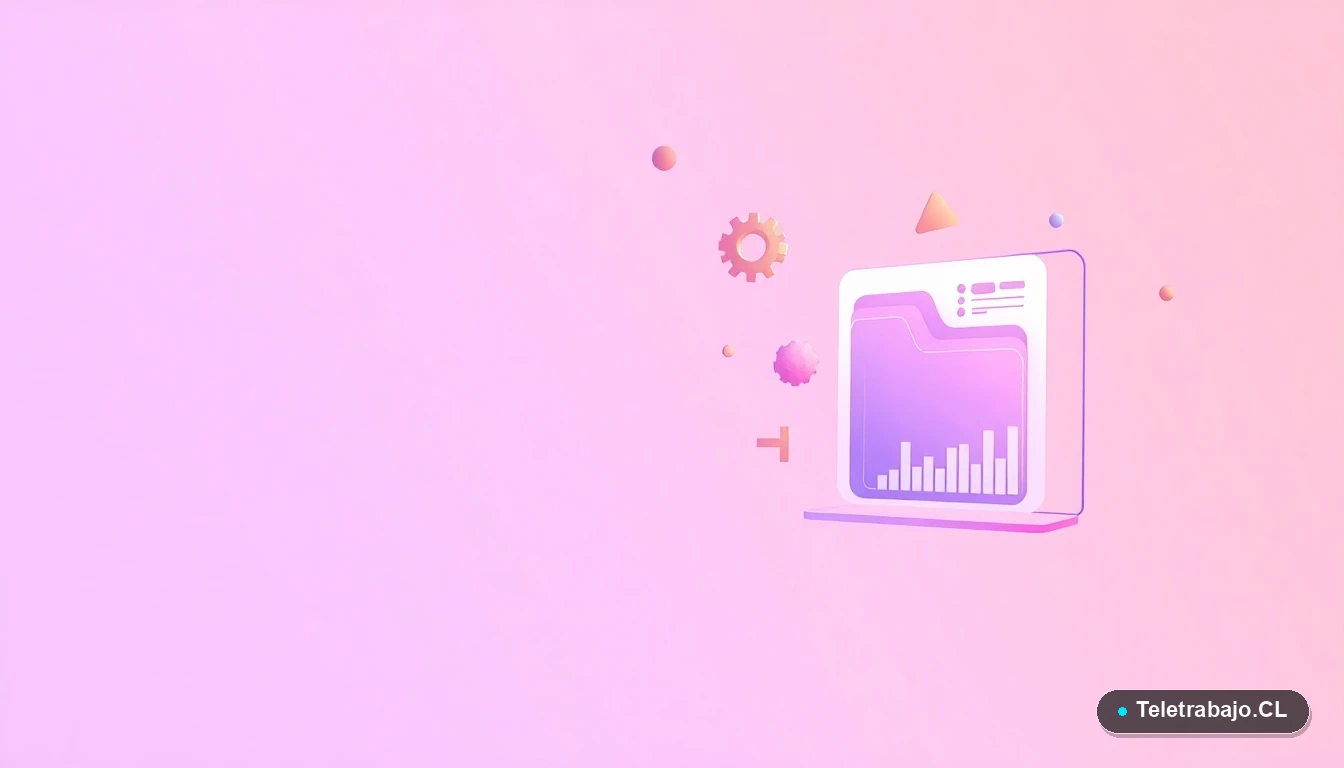 Ilustración abstracta de interfaz tecnológica con gráficos y iconos flotantes, sobre fondo degradado lila. Concepto de habilidades digitales y crecimiento profesional.