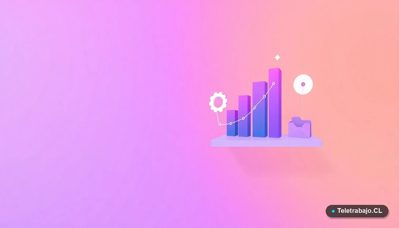 Composición abstracta de interfaz de usuario con gráficos y iconos flotantes, representando datos y tecnología para la economía sostenible, sobre fondo degradado lila y durazno.