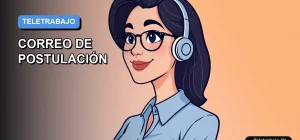 Ilustración vectorial plana de estilo premium de una profesional chilena trabajando remotamente en su computador, con fondo degradado azul.