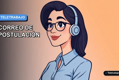 Ilustración vectorial plana de estilo premium de una profesional chilena trabajando remotamente en su computador, con fondo degradado azul.