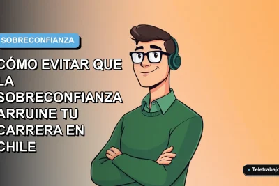 Ilustración vectorial plana de un trabajador masculino de oficina con expresión de excesiva confianza, sobre un fondo degradado azul y blanco. Representa el efecto Dunning-Kruger en el entorno laboral chileno.