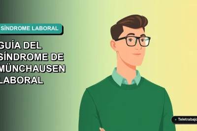 Ilustración plana vectorial de un trabajador masculino de oficina con suéter verde, sobre fondo degradado azul y verde. Espacio negativo a la izquierda.