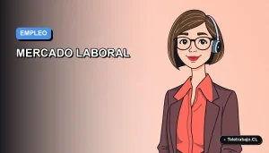 Ilustración vectorial plana y moderna de una profesional chilena sonriente, representando el máximo histórico de oferta laboral. Fondo con gradiente azul.