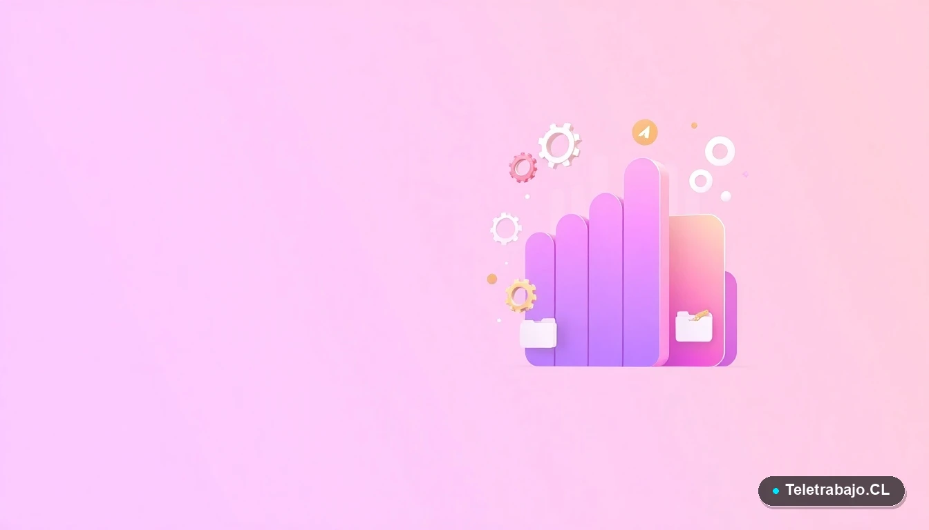 Composición abstracta de interfaz de usuario tecnológica con gráficos y iconos flotantes, sobre fondo degradado lila, representando datos positivos.