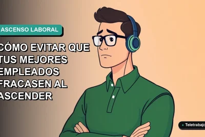 Ilustración vectorial plana estilo Corporate Memphis de un trabajador masculino con suéter verde y camisa, sobre fondo degradado azul y verde, representando el desafío del ascenso laboral en Chile.