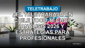 Imagen conceptual del teletrabajo en Chile 2026, oficina en casa moderna y minimalista con laptop y elementos de productividad.