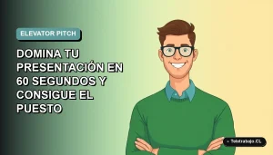 Ilustración plana corporativa de un trabajador remoto masculino sonriente, con suéter verde, sobre un fondo degradado azul verdoso vacío.