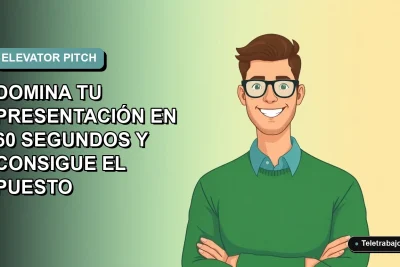 Ilustración plana corporativa de un trabajador remoto masculino sonriente, con suéter verde, sobre un fondo degradado azul verdoso vacío.