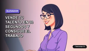 Ilustración plana corporativa de una mujer profesional de teletrabajo sonriendo, con fondo degradado lavanda suave, concepto de pitch personal.