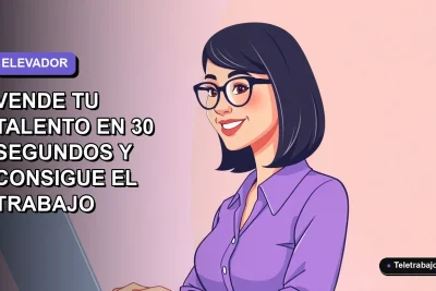 Ilustración plana corporativa de una mujer profesional de teletrabajo sonriendo, con fondo degradado lavanda suave, concepto de pitch personal.