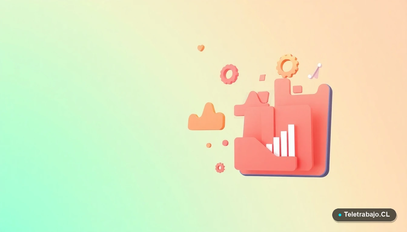 Elementos abstractos de interfaz de usuario tecnológica, como gráficos y engranajes flotantes en estilo vectorial plano, sobre un fondo degradado de menta.