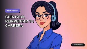 Ilustración vectorial plana de una mujer profesional chilena con blusa azul, mirando confiada hacia el futuro laboral, sobre fondo degradado lavanda. Guía de empleos más demandados en Chile para 2026.