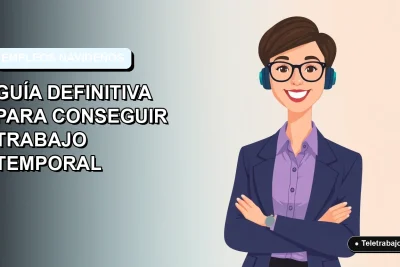 Ilustración plana vectorial de una mujer profesional de teletrabajo sonriendo, con fondo degradado azul claro, para guía de empleos temporales de fin de año en Chile.