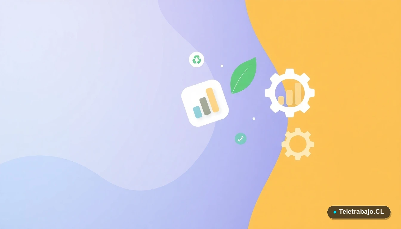 Elementos de interfaz de usuario abstractos sobre economía circular: iconos de reciclaje, hoja verde, gráfico y engranaje, ilustración plana.