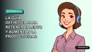 Ilustración vectorial plana de una trabajadora chilena de tecnología sonriendo, con fondo degradado azul verdoso, representando la guía de Employee Experience 2026.