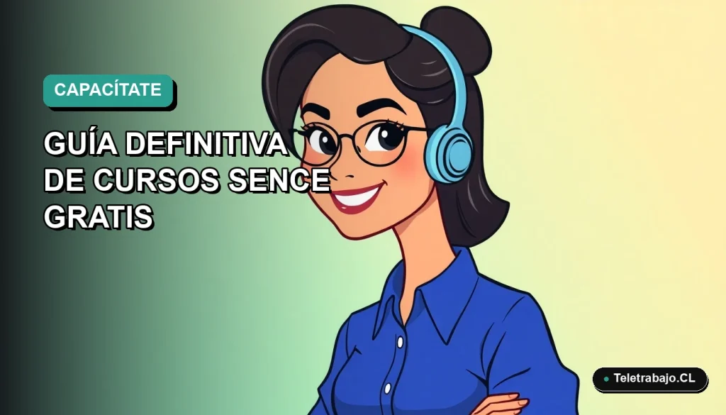 Ilustración plana de mujer profesional de tecnología con blusa azul, sonriendo, sobre fondo degradado verde azulado. Representa cursos de formación tecnológica SENCE 2026.
