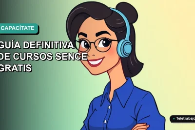 Ilustración plana de mujer profesional de tecnología con blusa azul, sonriendo, sobre fondo degradado verde azulado. Representa cursos de formación tecnológica SENCE 2026.