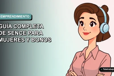 Ilustración vectorial plana de una mujer emprendedora chilena con laptop, fondo con gradiente suave azul verdoso, concepto de capacitación SENCE.