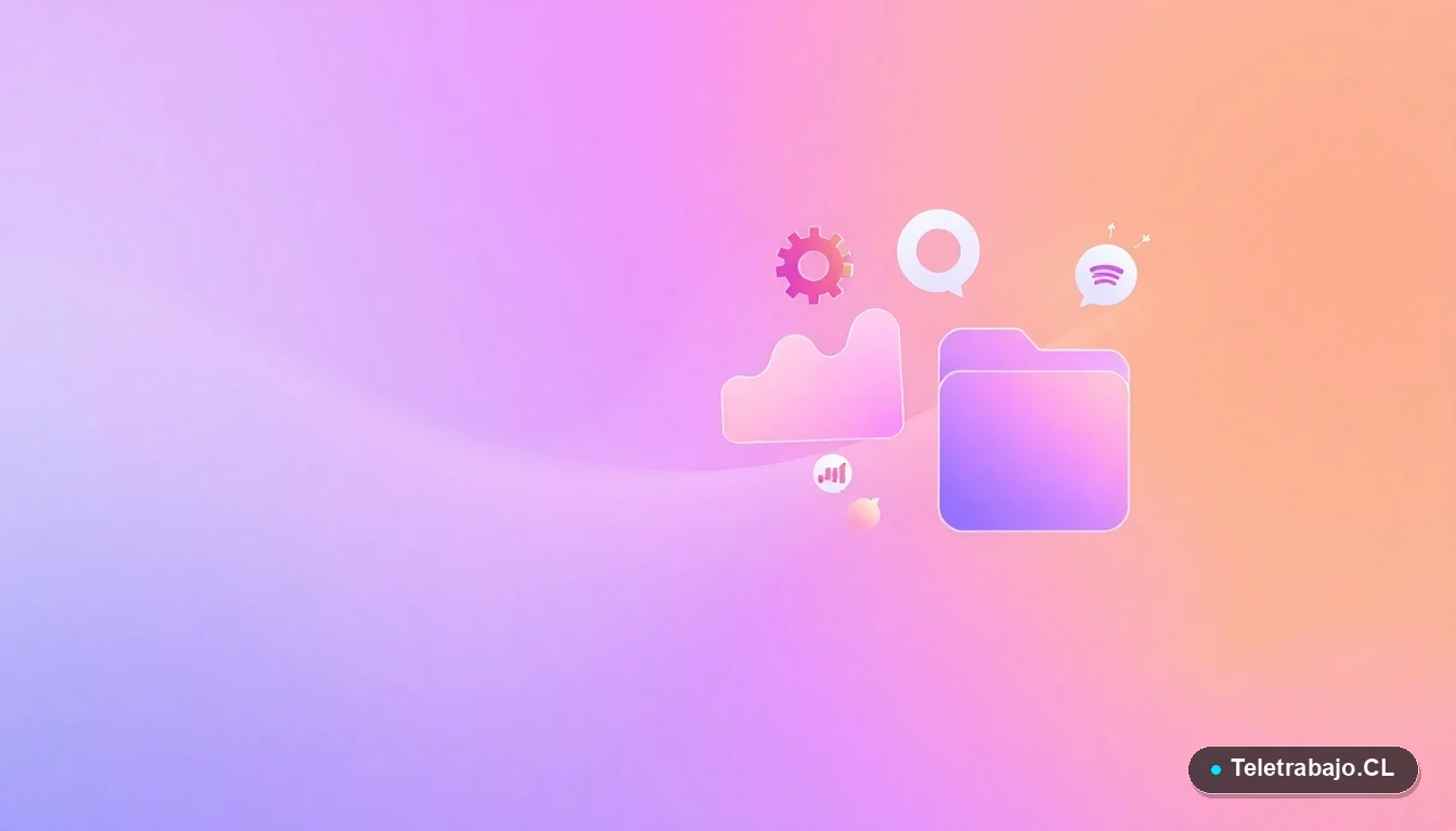 Elementos de interfaz de usuario abstractos, gráficos y engranajes flotantes en estilo vectorial plano, fondo con gradiente lila, concepto de tecnología y gestión para emprendedores.