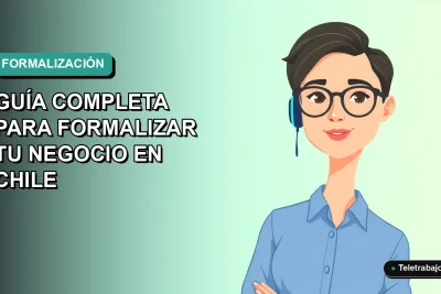 Ilustración plana corporativa de una mujer profesional de teletrabajo, con blusa azul y lentes, sobre un fondo degradado suave. Representa el programa SENCE para formalizar negocios en Chile.