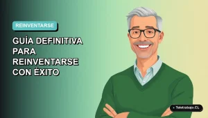 Ilustración vectorial plana de un hombre mayor de 50 años, con lentes y suéter verde, sonriendo con confianza. Fondo con gradiente suave de color teal. Concepto de emprendimiento senior en Chile.