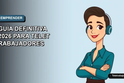 Ilustración plana corporativa de una mujer teletrabajadora emprendedora en Chile, con fondo degradado azul grisáceo.