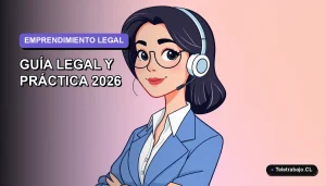 Ilustración vectorial plana de una mujer profesional con blusa blanca y chaqueta azul, sobre fondo degradado lavanda, representando emprendimiento y trabajo remoto.