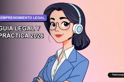 Ilustración vectorial plana de una mujer profesional con blusa blanca y chaqueta azul, sobre fondo degradado lavanda, representando emprendimiento y trabajo remoto.