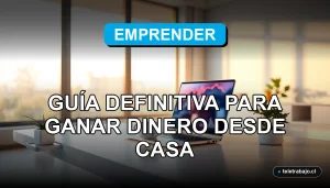 Guía para emprender online y ganar dinero desde casa en Chile 2026, mostrando un home office moderno y minimalista.