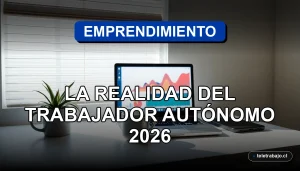 Fotografía conceptual del emprendimiento por necesidad en Chile, mostrando un espacio de trabajo autónomo moderno pero austero.