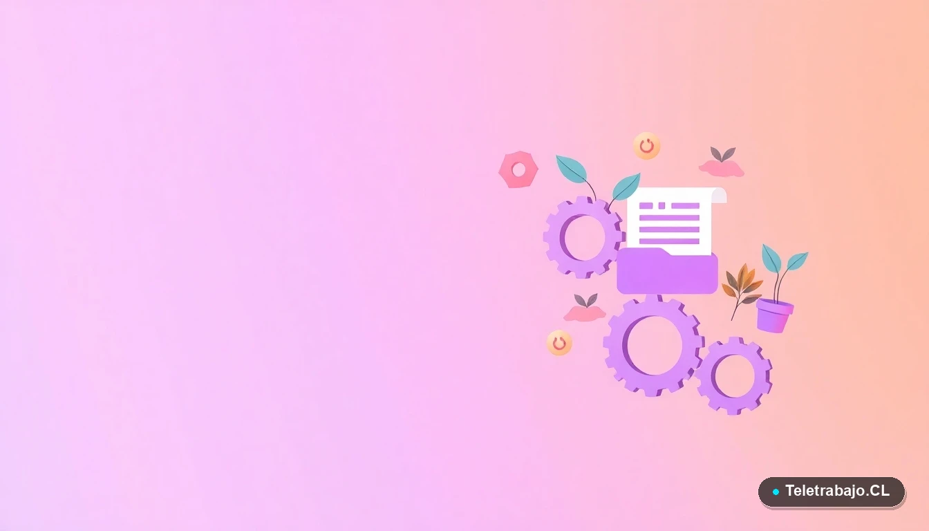 Composición abstracta de iconos de interfaz de usuario: gráficos en crecimiento, engranajes y carpetas, en estilo vectorial plano sobre fondo degradado lavanda. Concepto de crecimiento y conexión para emprendimiento.