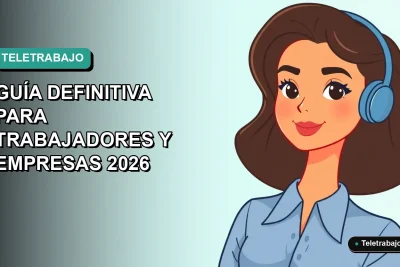 Ilustración plana corporativa de una trabajadora remota chilena con blusa azul, sobre fondo degradado verde azulado. Concepto de empresas de trabajo temporal y teletrabajo.
