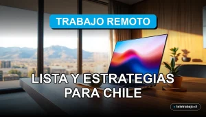 Guía visual para encontrar empleo remoto desde Chile en 2026, mostrando un escritorio moderno y profesional.