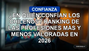 Ranking de confianza en profesiones en Chile 2026, gráficos abstractos en pantalla, retrato profesional