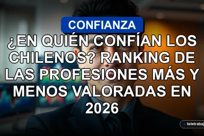 Ranking de confianza en profesiones en Chile 2026, gráficos abstractos en pantalla, retrato profesional